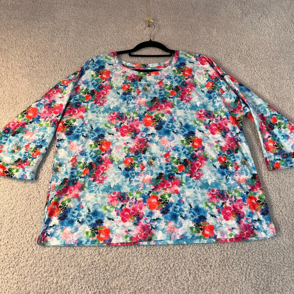 Leo and Nicole blue and pink floral print long sleeve shirt size XL